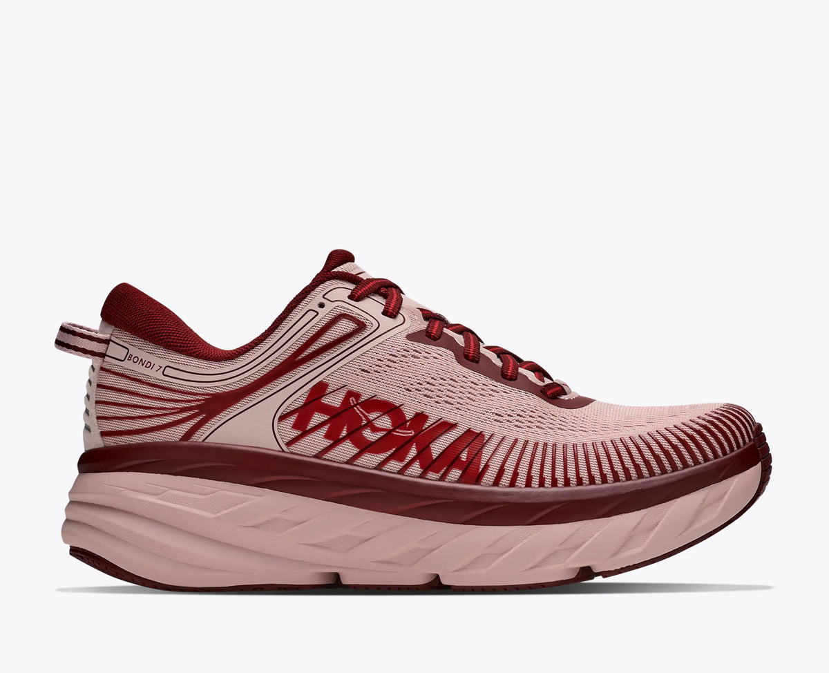 HOKA Women's Bondi 7 – Pink Opal/Varsity Burgundy – view 1