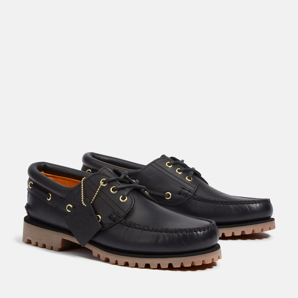 Timberland Authentic 3-Eye Lug Handsewn Boat Shoe – Black Full-Grain