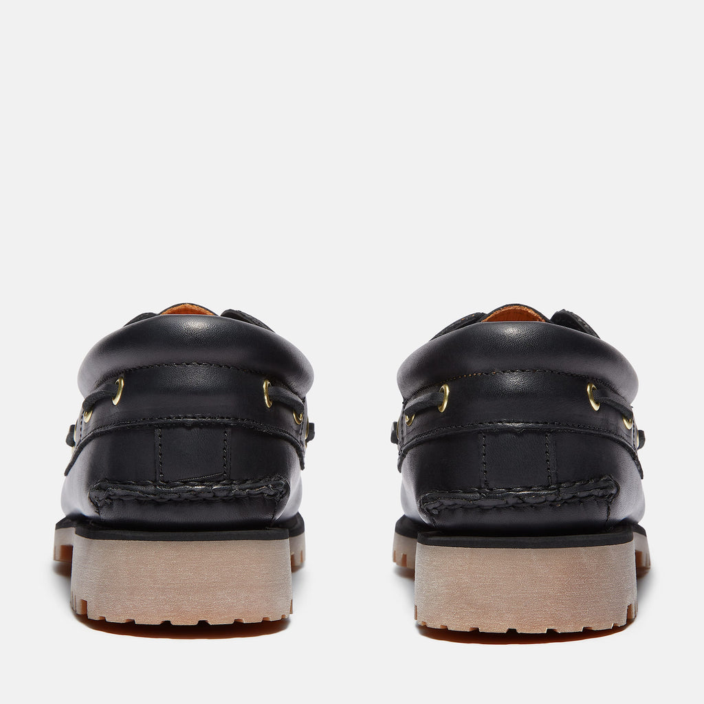 Timberland Authentic 3-Eye Lug Handsewn Boat Shoe – Black Full-Grain
