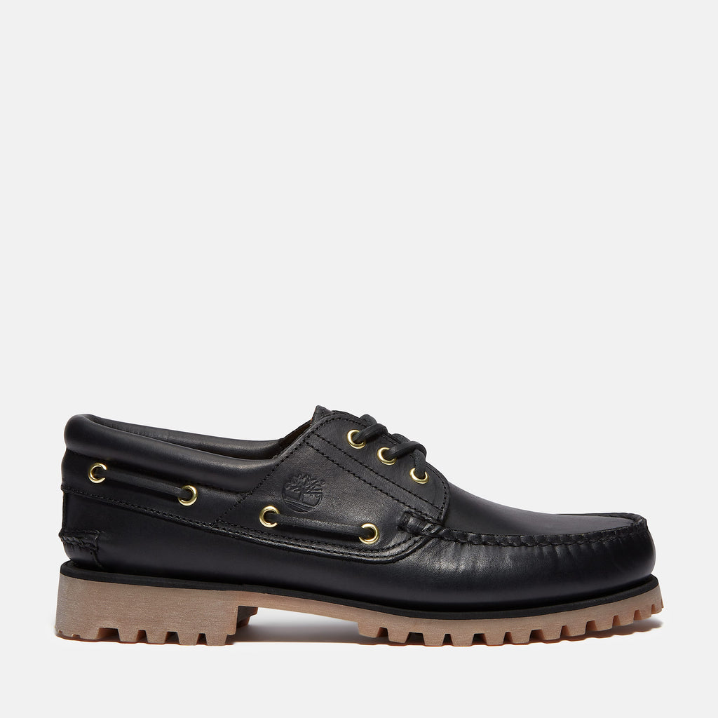 Timberland Authentic 3-Eye Lug Handsewn Boat Shoe – Black Full-Grain