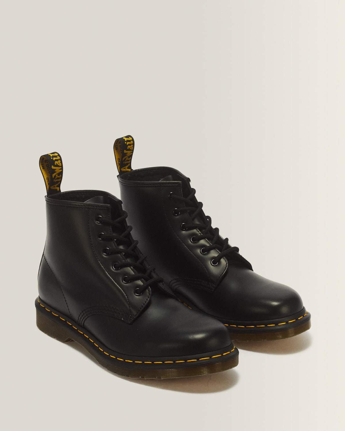 Dr. Martens 101 Yellow Stitch Smooth Leather Ankle Boot – Black
