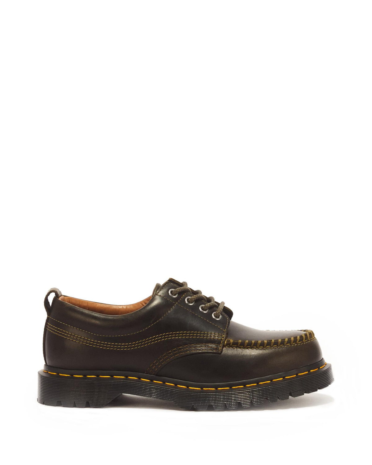 Dr. Martens Lowell 4-Eye Mayhem Leather Moc Toe Shoe – DMS Olive