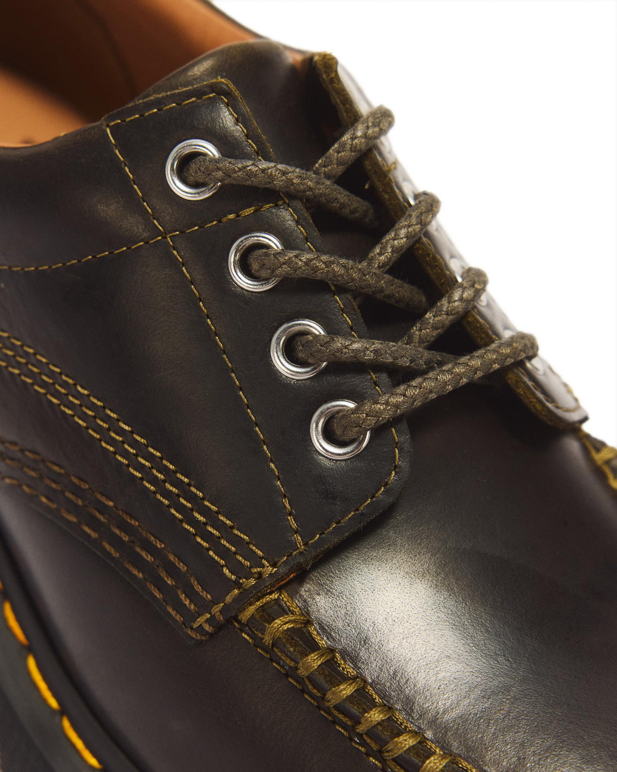 Dr. Martens Lowell 4-Eye Mayhem Leather Moc Toe Shoe – DMS Olive