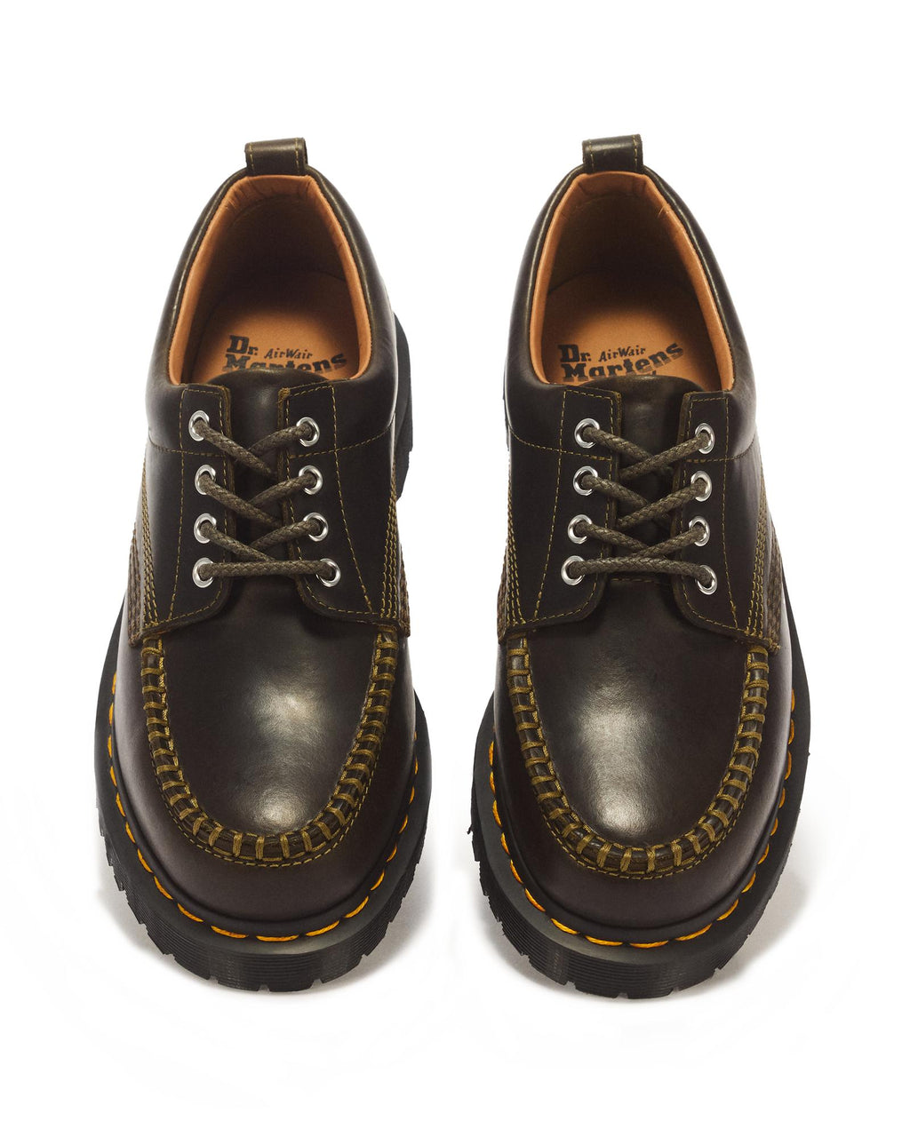 Dr. Martens Lowell 4-Eye Mayhem Leather Moc Toe Shoe – DMS Olive