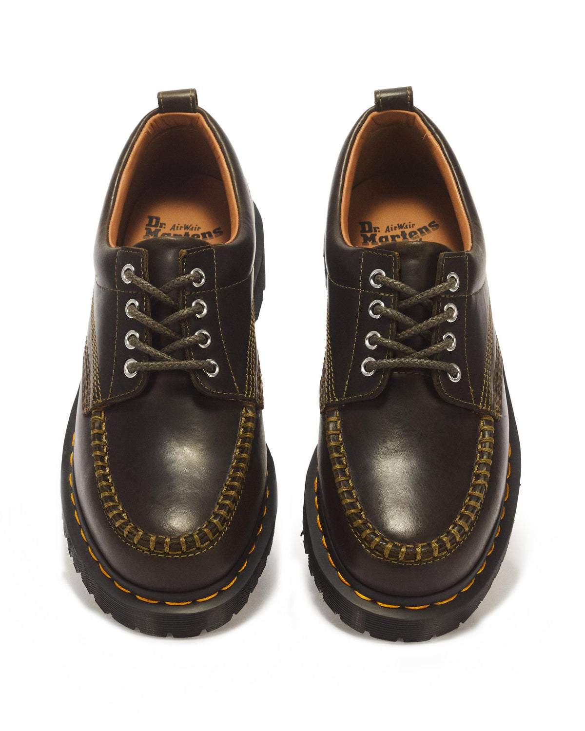Dr. Martens Lowell 4-Eye Mayhem Leather Moc Toe Shoe – DMS Olive