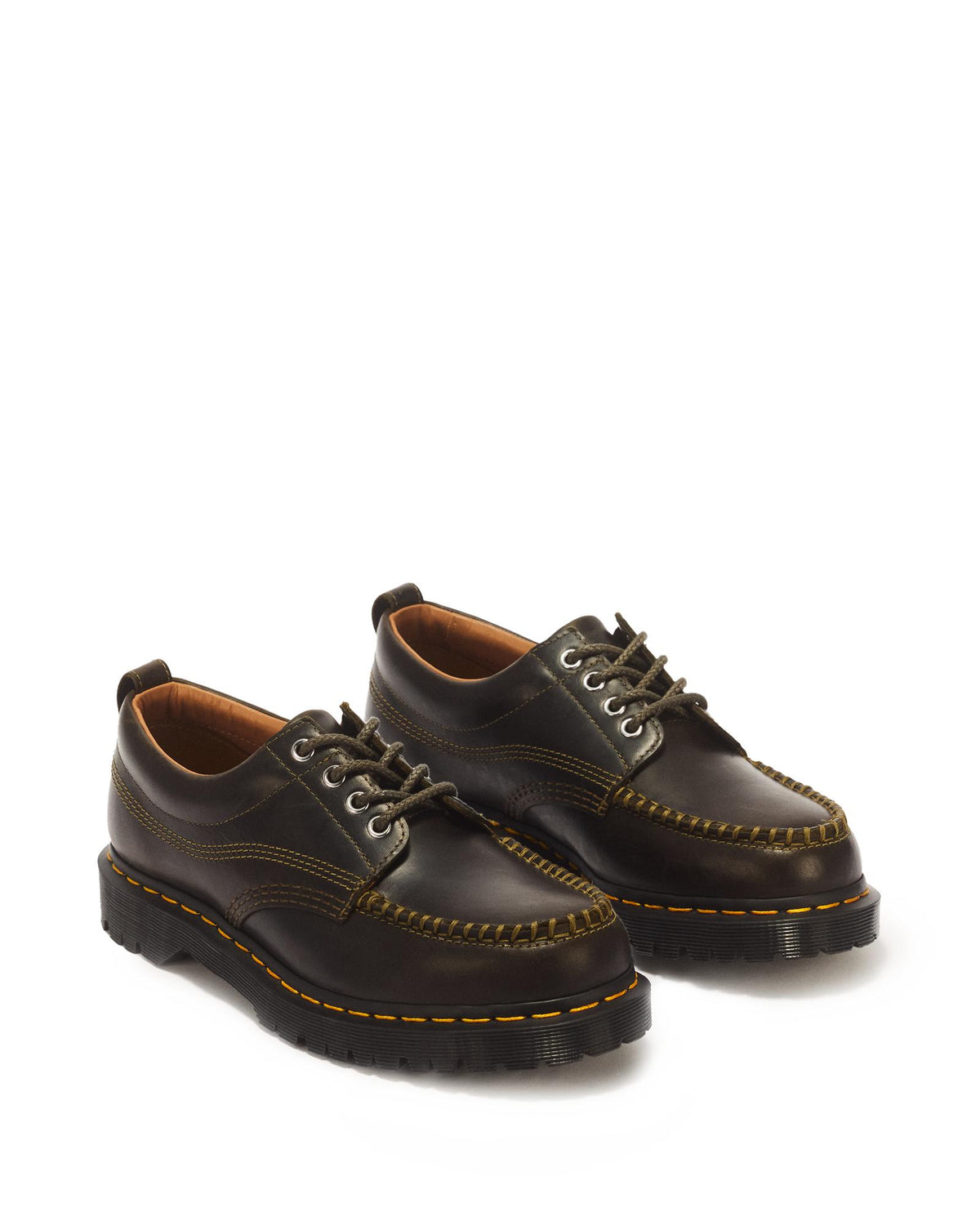 Dr. Martens Lowell 4-Eye Mayhem Leather Moc Toe Shoe – DMS Olive